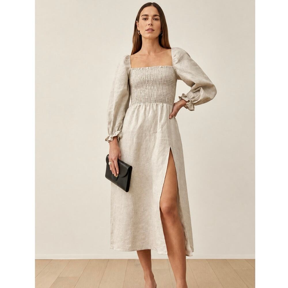 Reformation Linen XL Tan Midi Gitane Dress NWT
